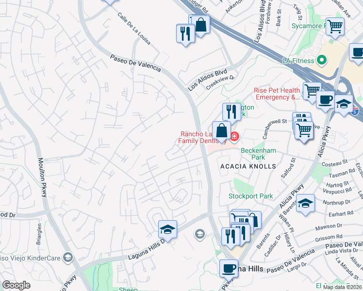 map of restaurants, bars, coffee shops, grocery stores, and more near 638 Avenida Sevilla in Laguna Woods