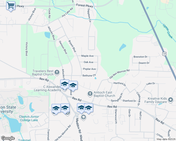 map of restaurants, bars, coffee shops, grocery stores, and more near 2330 Bethune Circle in Morrow