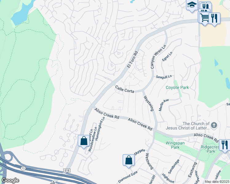 map of restaurants, bars, coffee shops, grocery stores, and more near 74 Cinnamon Teal in Aliso Viejo