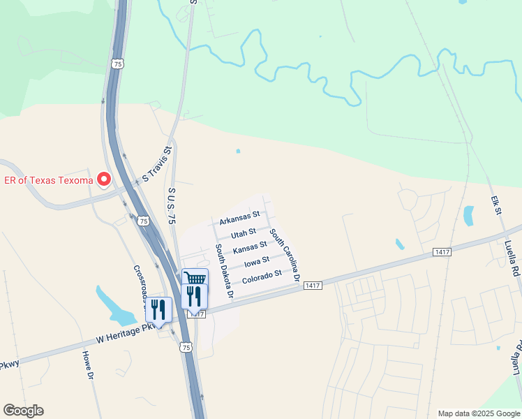 map of restaurants, bars, coffee shops, grocery stores, and more near 3005 South Carolina Drive in Sherman