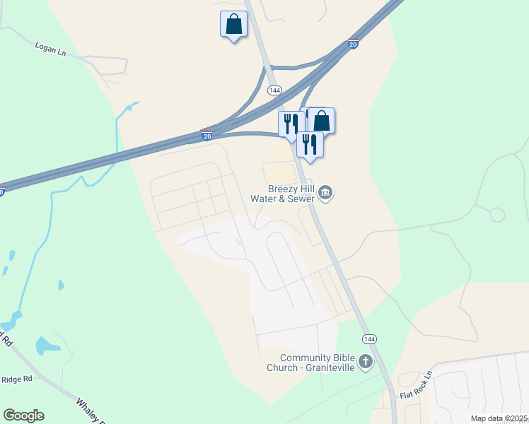 map of restaurants, bars, coffee shops, grocery stores, and more near 537 Bettis Academy Road in Graniteville