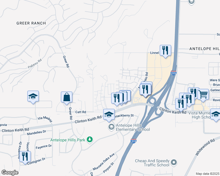 map of restaurants, bars, coffee shops, grocery stores, and more near 35807 Landon Lane in Murrieta