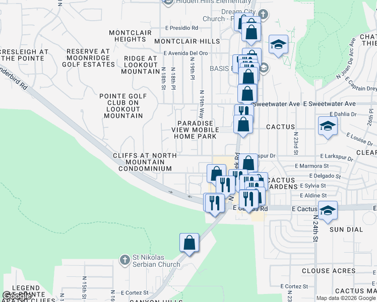 map of restaurants, bars, coffee shops, grocery stores, and more near 1913 East Louise Drive in Phoenix
