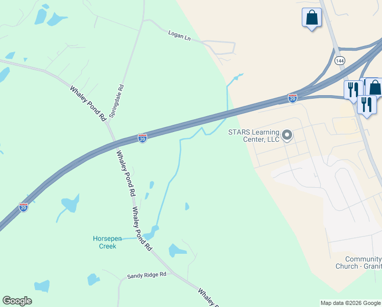 map of restaurants, bars, coffee shops, grocery stores, and more near Interstate 20 in Graniteville