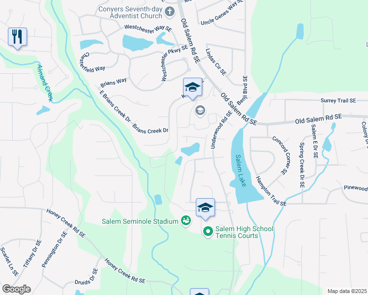 map of restaurants, bars, coffee shops, grocery stores, and more near 1935 Kevin Drive Southeast in Conyers