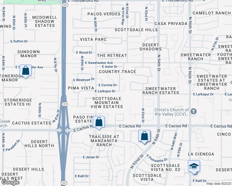 map of restaurants, bars, coffee shops, grocery stores, and more near 9043 East Corrine Drive in Scottsdale