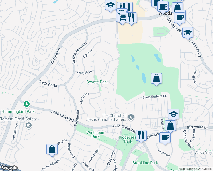 map of restaurants, bars, coffee shops, grocery stores, and more near 4025 Calle Sonora Este in Laguna Woods