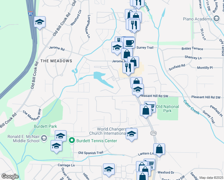 map of restaurants, bars, coffee shops, grocery stores, and more near 337 Camelot Drive in Atlanta