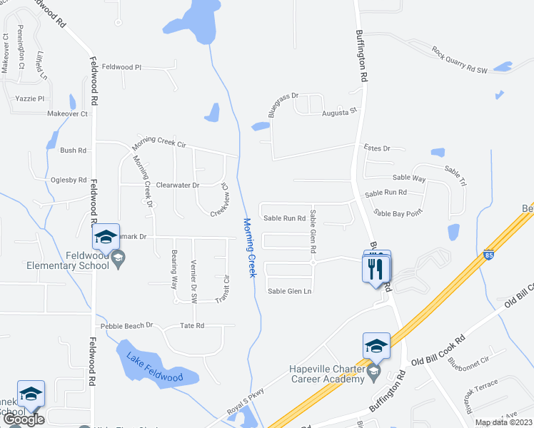 map of restaurants, bars, coffee shops, grocery stores, and more near 3072 Sable Run Road in Atlanta