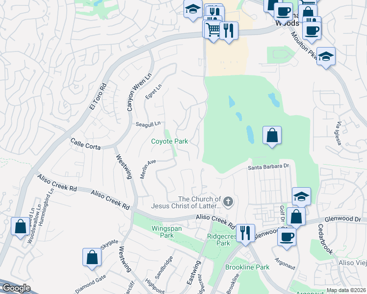 map of restaurants, bars, coffee shops, grocery stores, and more near 4024 Calle Sonora Este in Laguna Woods