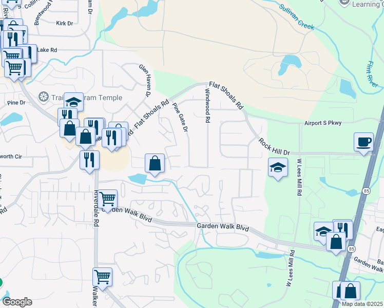 map of restaurants, bars, coffee shops, grocery stores, and more near 5656 Pine Gate Drive in Atlanta