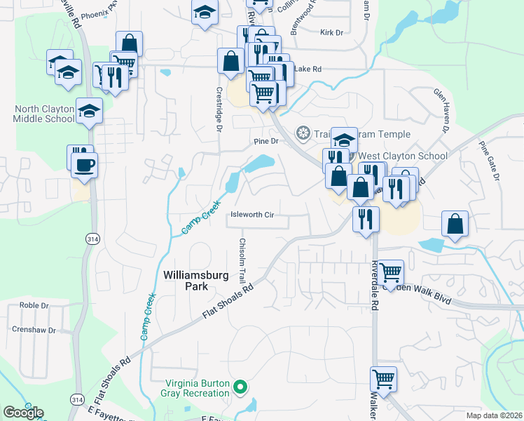 map of restaurants, bars, coffee shops, grocery stores, and more near 1447 Isleworth Circle in Atlanta