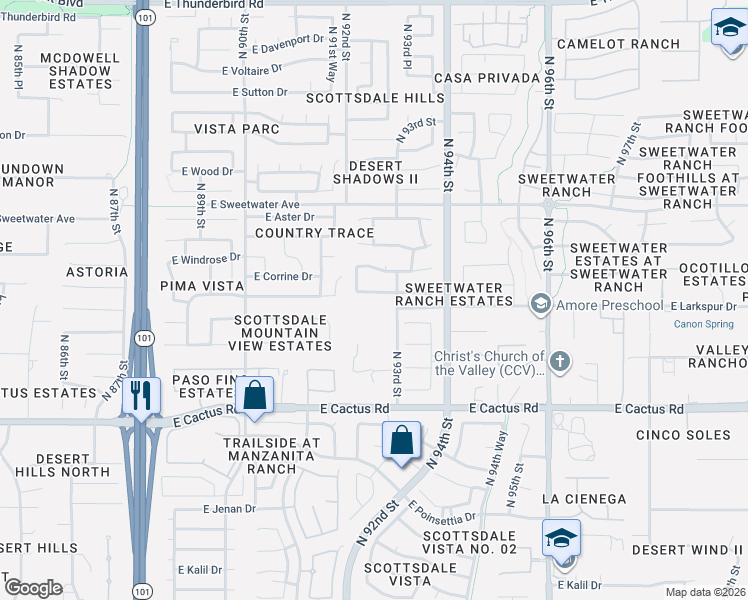 map of restaurants, bars, coffee shops, grocery stores, and more near 9275 East Desert Trail in Scottsdale