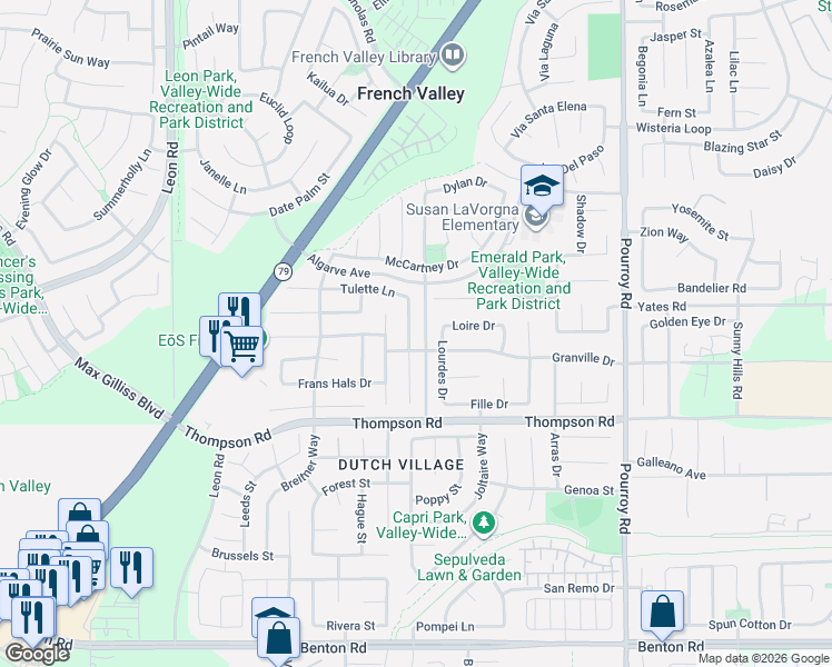 map of restaurants, bars, coffee shops, grocery stores, and more near 35761 Rhone Lane in Winchester