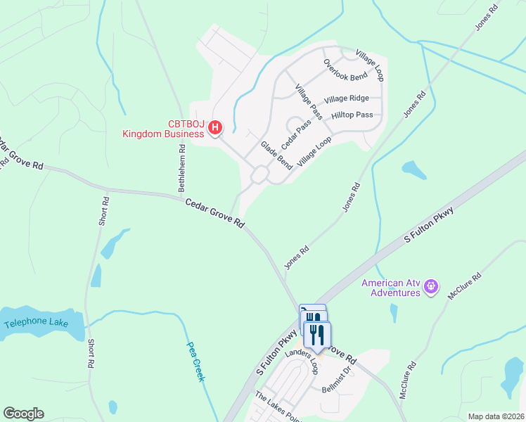 map of restaurants, bars, coffee shops, grocery stores, and more near 7855 Cedar Grove Road in Fairburn