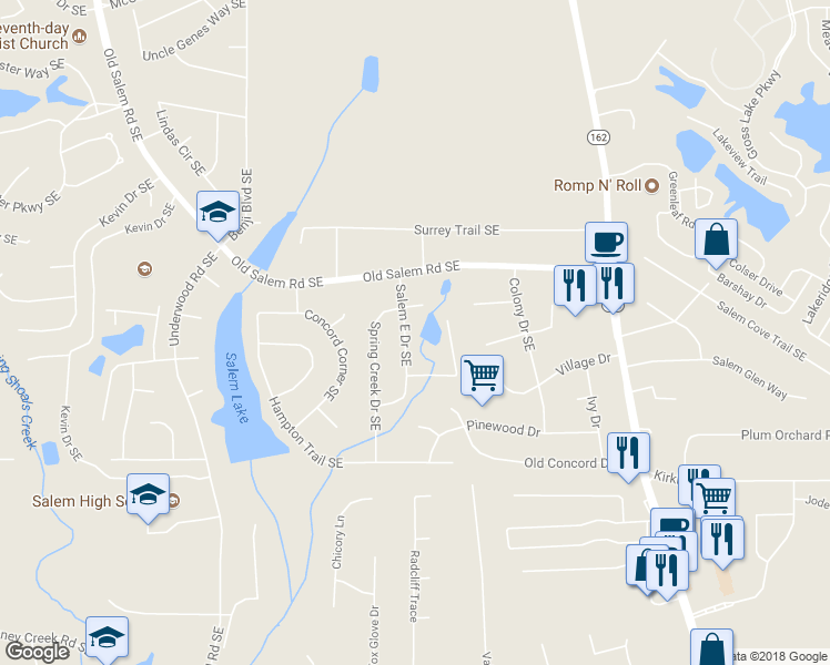map of restaurants, bars, coffee shops, grocery stores, and more near 3346 Salem East Drive Southeast in Conyers
