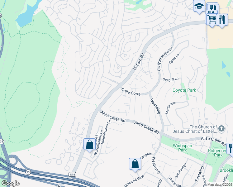map of restaurants, bars, coffee shops, grocery stores, and more near 59 Cinnamon Teal in Aliso Viejo
