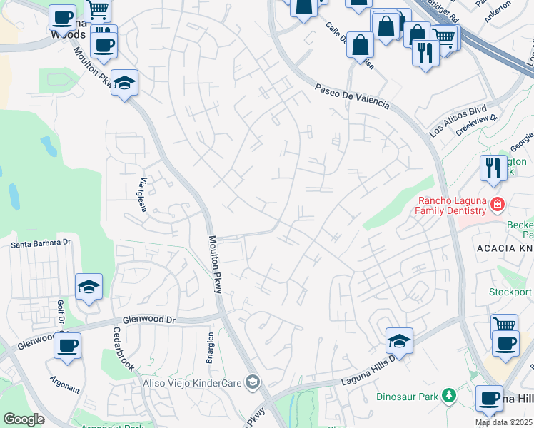 map of restaurants, bars, coffee shops, grocery stores, and more near 508 Avenida Sevilla in Laguna Woods