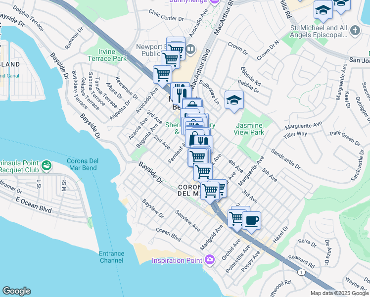 map of restaurants, bars, coffee shops, grocery stores, and more near in 