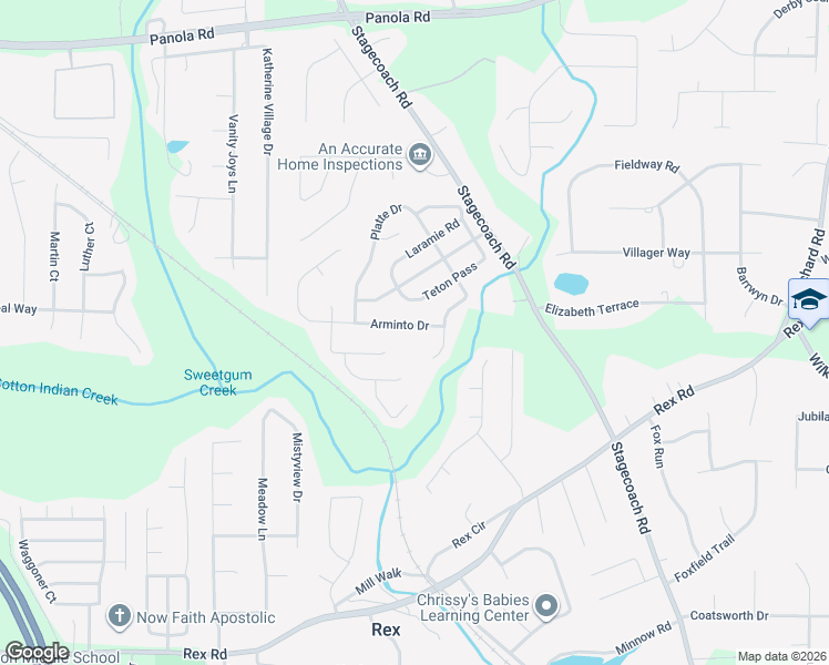 map of restaurants, bars, coffee shops, grocery stores, and more near 3735 Arminto Drive in Ellenwood