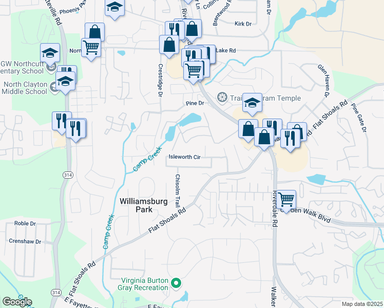 map of restaurants, bars, coffee shops, grocery stores, and more near 1421 Isleworth Circle in Atlanta
