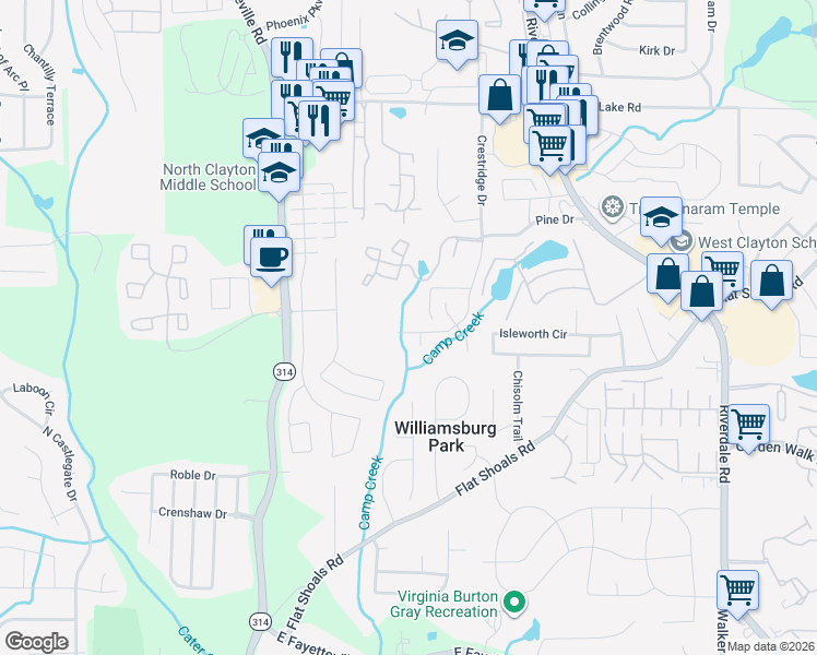 map of restaurants, bars, coffee shops, grocery stores, and more near 5725 Norman Court in Atlanta