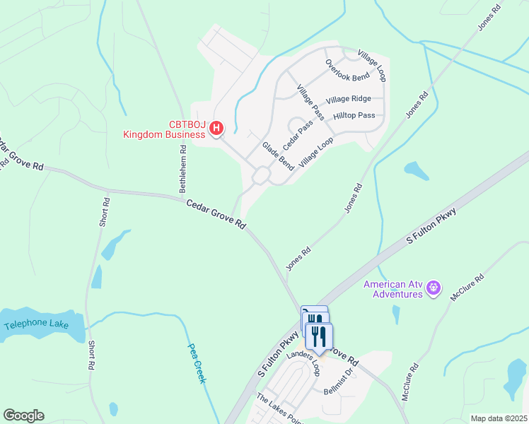 map of restaurants, bars, coffee shops, grocery stores, and more near 7855 Cedar Grove Road in Fairburn