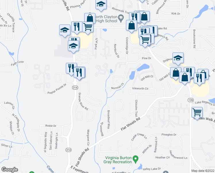 map of restaurants, bars, coffee shops, grocery stores, and more near 5725 Norman Ct in Atlanta