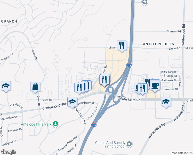 map of restaurants, bars, coffee shops, grocery stores, and more near 35792 Hazelhurst Street in Murrieta