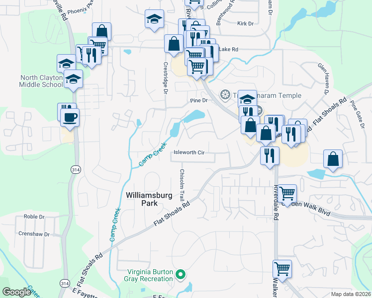 map of restaurants, bars, coffee shops, grocery stores, and more near 1447 Isleworth Circle in Atlanta