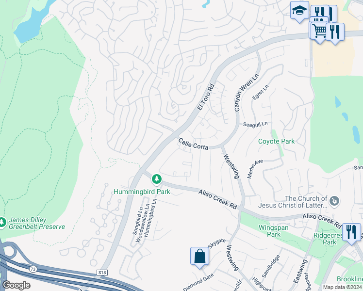 map of restaurants, bars, coffee shops, grocery stores, and more near 3 Cinnamon Teal in Aliso Viejo
