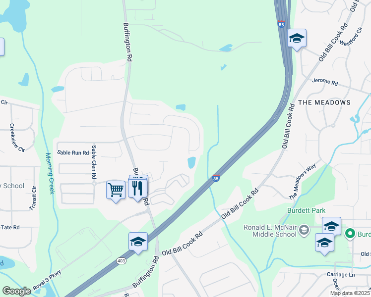 map of restaurants, bars, coffee shops, grocery stores, and more near 5717 Sable Way in Atlanta