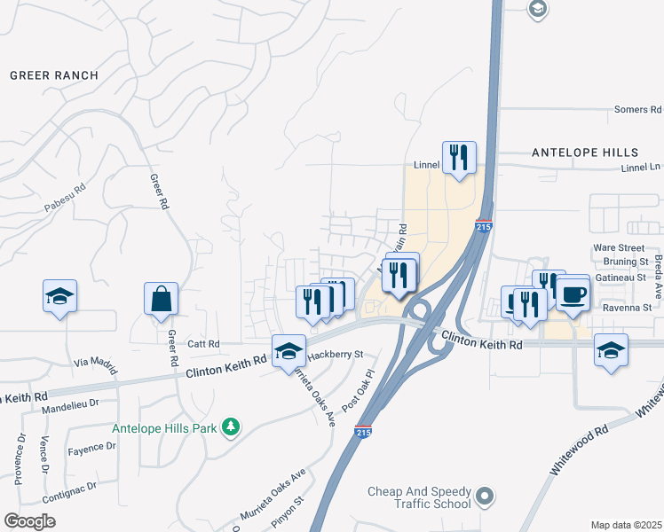 map of restaurants, bars, coffee shops, grocery stores, and more near 27524 Viridian Street in Murrieta