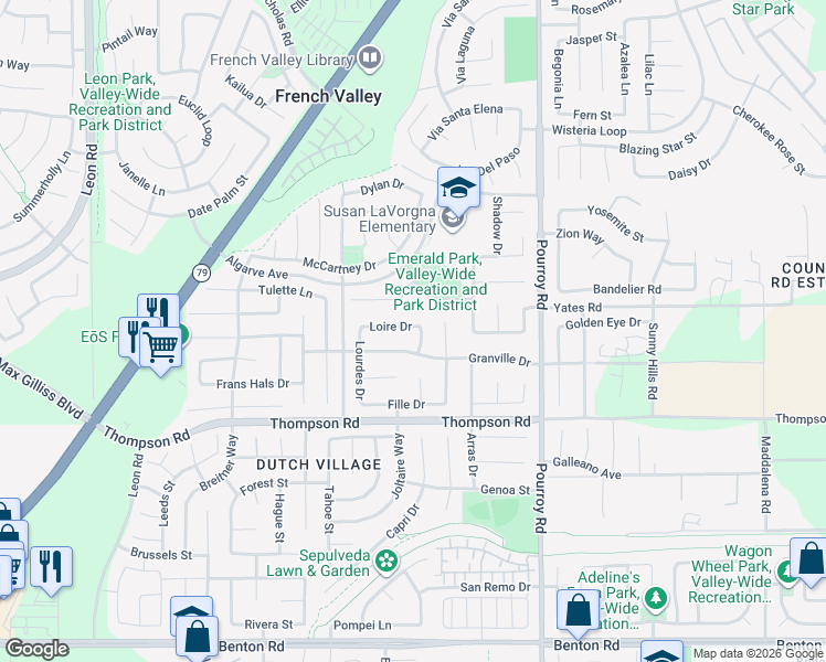 map of restaurants, bars, coffee shops, grocery stores, and more near 31729 Loire Drive in Winchester
