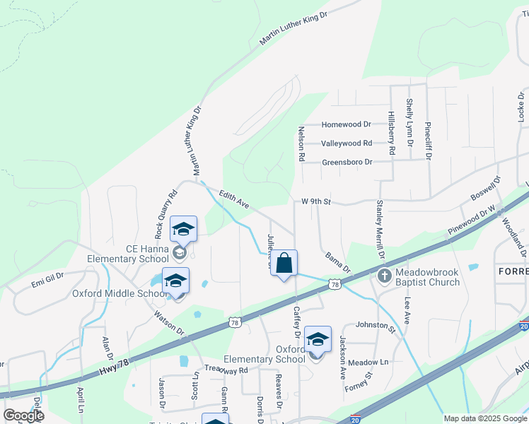 map of restaurants, bars, coffee shops, grocery stores, and more near 128 Edith Avenue in Oxford