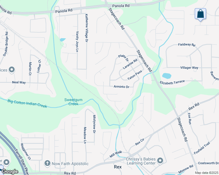 map of restaurants, bars, coffee shops, grocery stores, and more near 5454 Platte Drive in Ellenwood