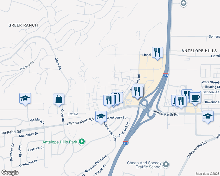 map of restaurants, bars, coffee shops, grocery stores, and more near 27435 Larabee Court in Murrieta