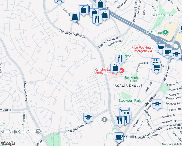 map of restaurants, bars, coffee shops, grocery stores, and more near 638 Avenida Sevilla in Laguna Woods