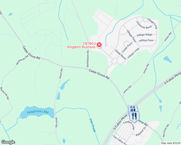 map of restaurants, bars, coffee shops, grocery stores, and more near 5695 Bethlehem Road in Fairburn