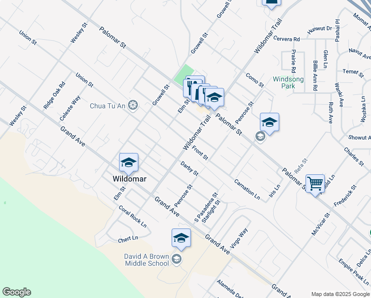 map of restaurants, bars, coffee shops, grocery stores, and more near in Wildomar