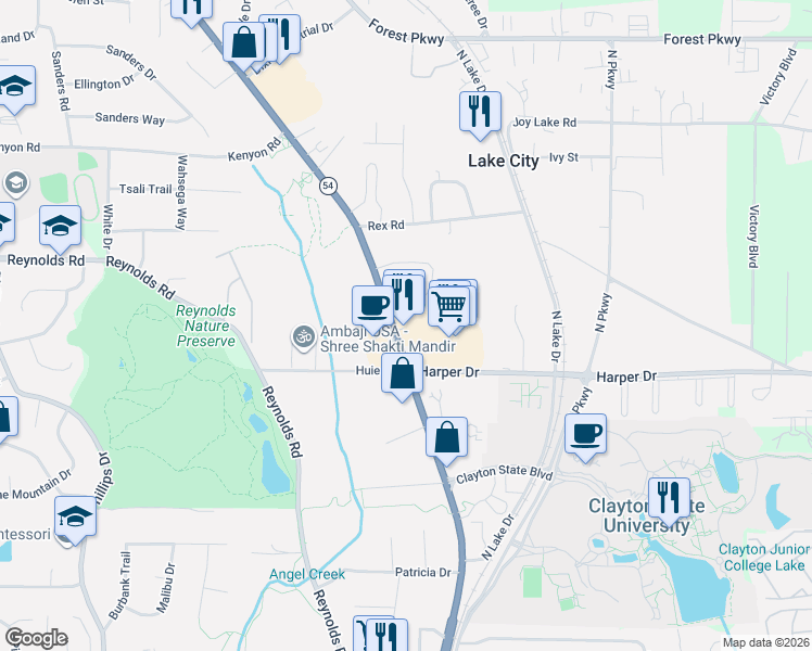 map of restaurants, bars, coffee shops, grocery stores, and more near 5710 Jonesboro Road in Lake City