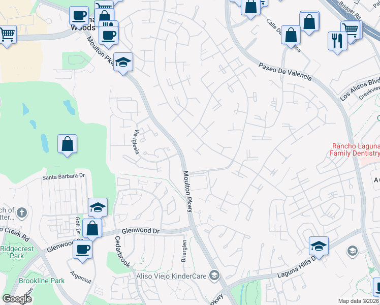 map of restaurants, bars, coffee shops, grocery stores, and more near 465 Avenida Sevilla in Laguna Woods