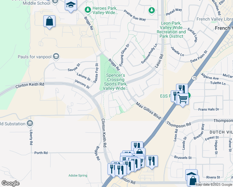 map of restaurants, bars, coffee shops, grocery stores, and more near 30670 Fox Sedge Way in Murrieta