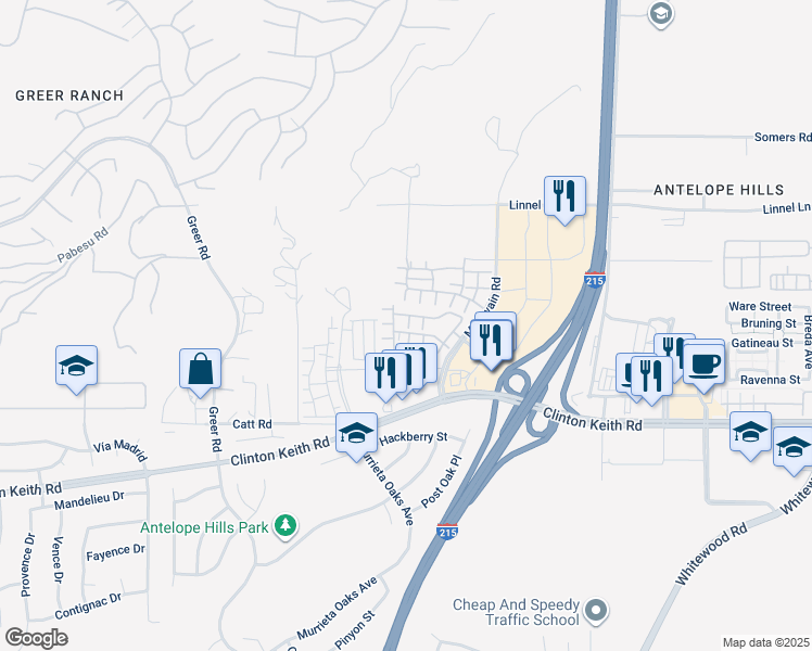 map of restaurants, bars, coffee shops, grocery stores, and more near 37437 Gentlebrook Court in Murrieta