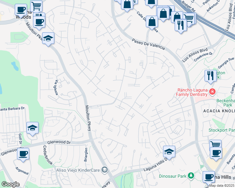 map of restaurants, bars, coffee shops, grocery stores, and more near 508 Avenida Sevilla in Laguna Woods
