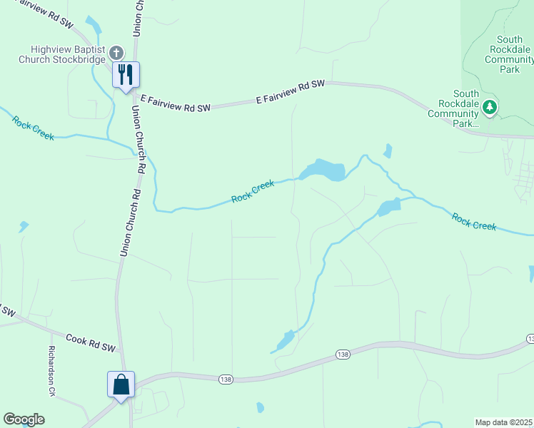 map of restaurants, bars, coffee shops, grocery stores, and more near 4444 Creek Court in Stockbridge