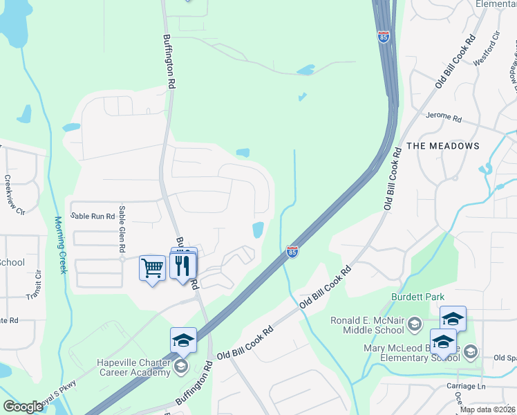 map of restaurants, bars, coffee shops, grocery stores, and more near 5724 Sable Way in Atlanta