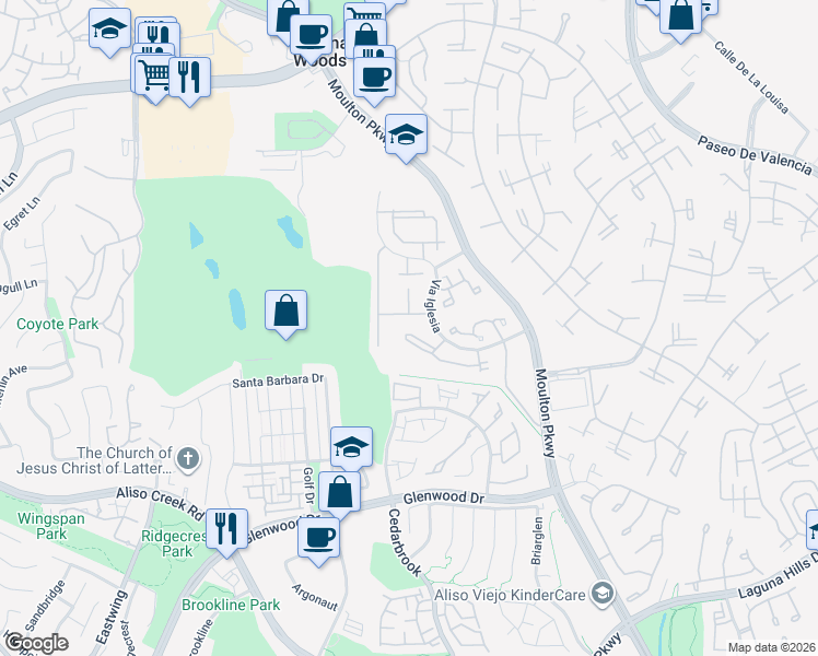 map of restaurants, bars, coffee shops, grocery stores, and more near 23402 Via San Martine in Laguna Hills