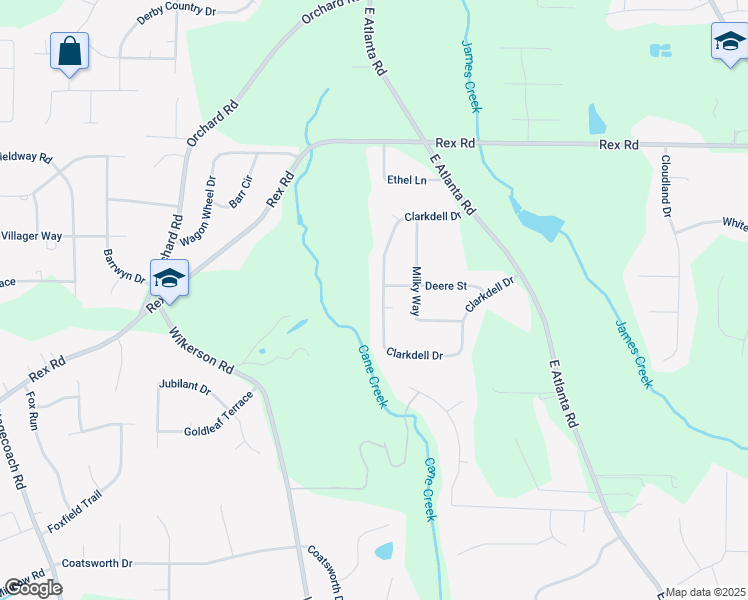 map of restaurants, bars, coffee shops, grocery stores, and more near 232 Clarkdell Drive in Stockbridge