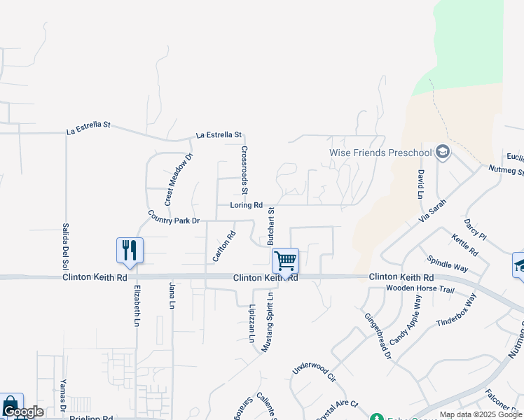 map of restaurants, bars, coffee shops, grocery stores, and more near 25199 Loring Road in Wildomar